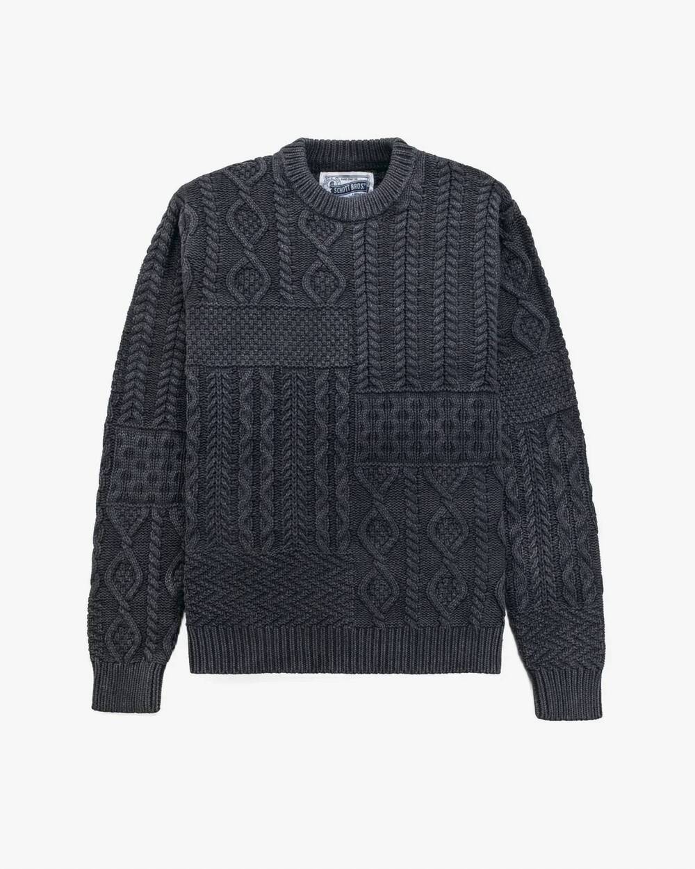 NEW SCHOTT N.Y.C. men's stonewashed patchwork cotton sweater in charcoal